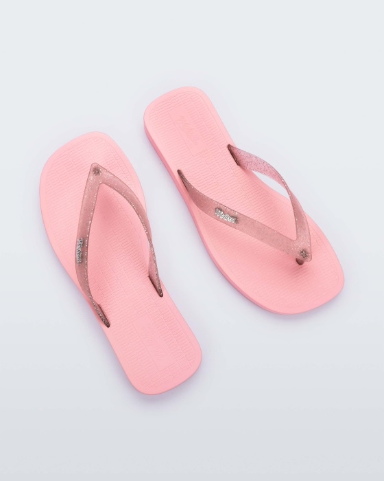 Melissa Fashion Sun Long Beach Flip Flop Pink Clear Glitter