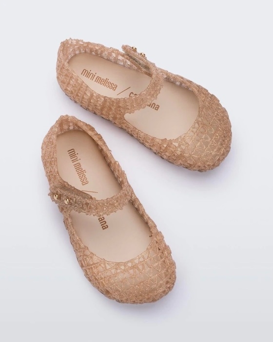 Mini Melissa Fashion Campana Papel Flat-Baby Beige Glitter