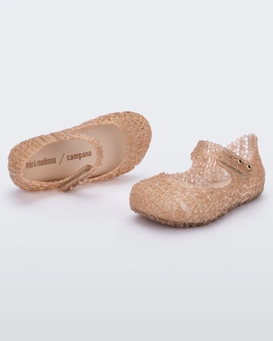 Mini Melissa Fashion Campana Papel Flat-Baby Beige Glitter