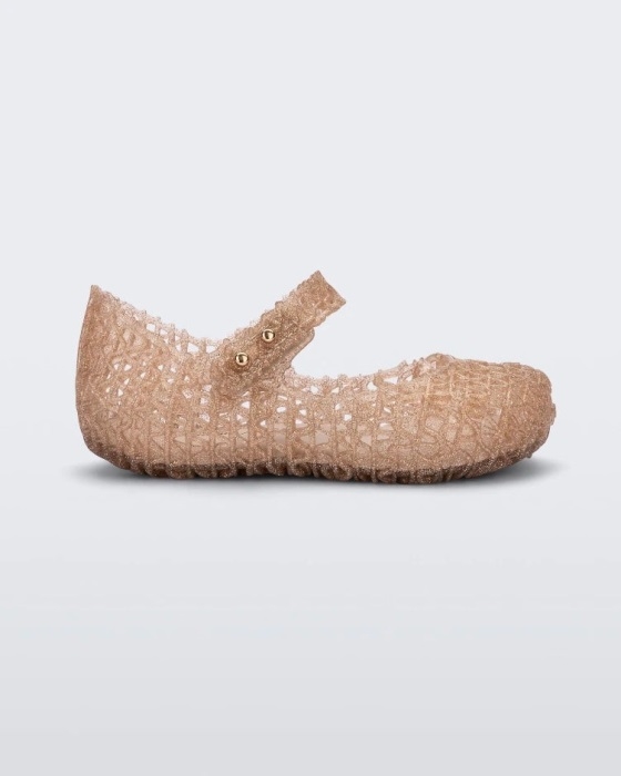 Mini Melissa Fashion Campana Papel Flat-Baby Beige Glitter
