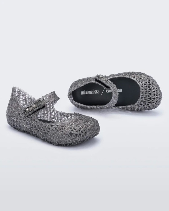 Mini Melissa Fashion Campana Papel Flat-Baby Black Glitter