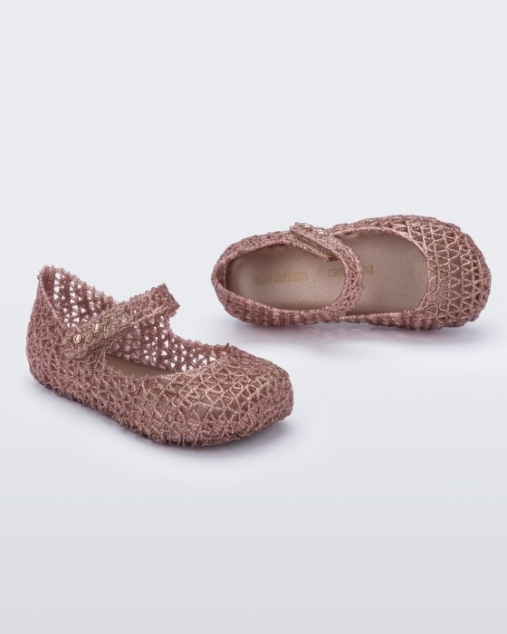 Mini Melissa Fashion Campana Papel Flat-Baby Rose Glitter